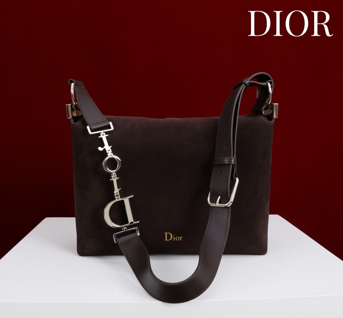 Small Diorly Bag Chocolate Suede Calfskin Gold lettering High