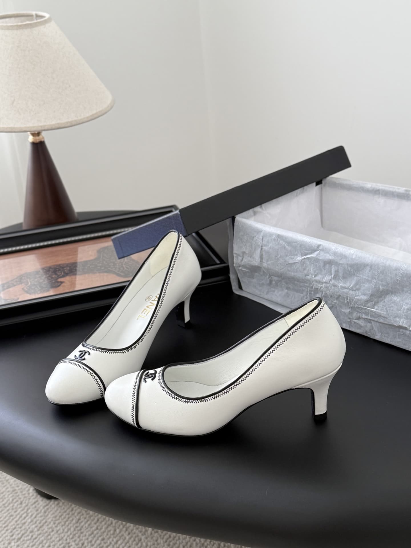Chanel Lambskin CC Cap Toe Pumps Women