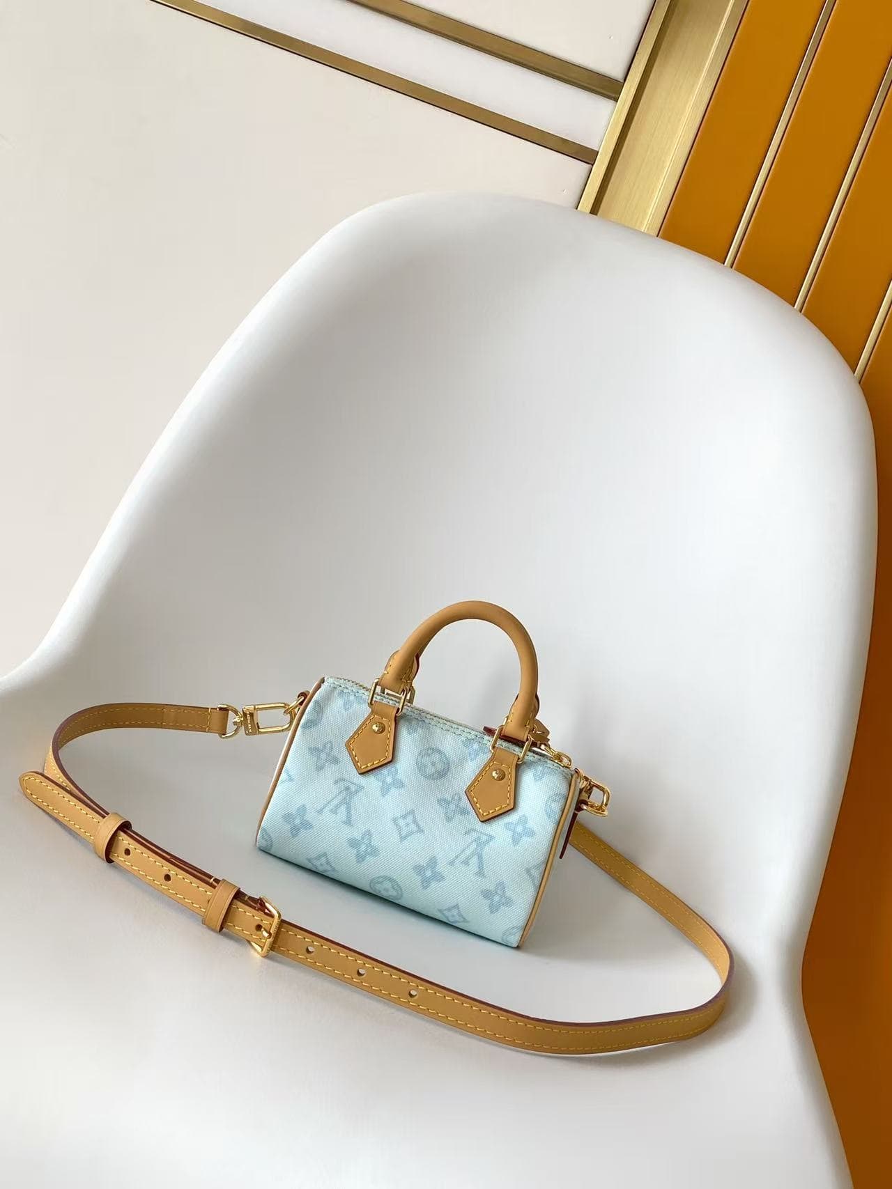 Louis Vuitton Nano Speedy Monogram Origine Bleu Courrier canvas M28323 High