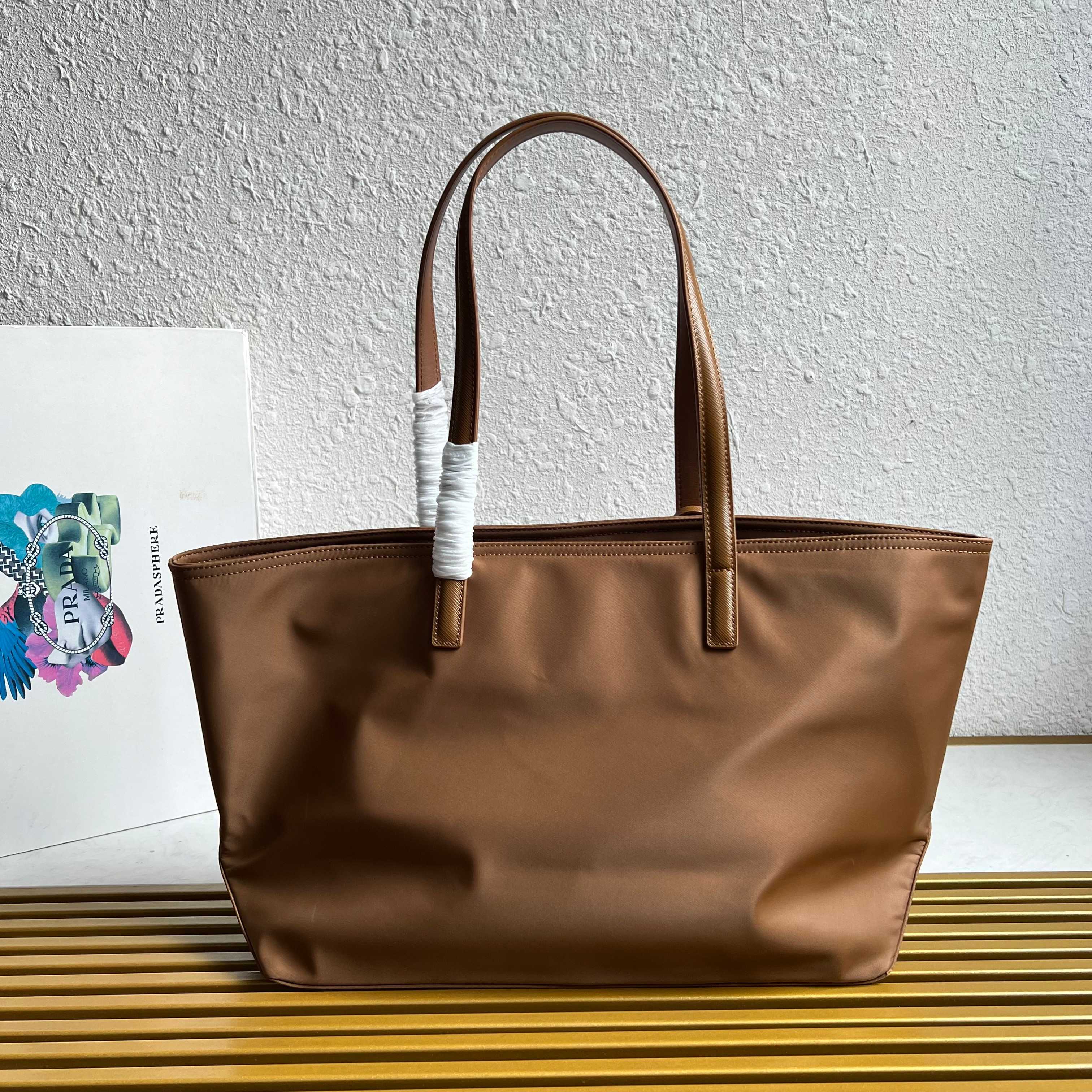 Prada Re-Edition 1978 medium Re-Nylon and Saffiano leather tote bag 1BG555 Brandy High