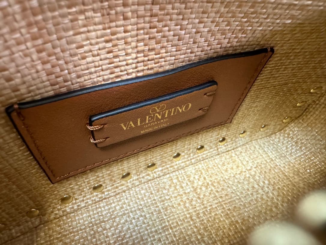 Valentino Garavani Rockstud Raffia and leather crossbody clutch High