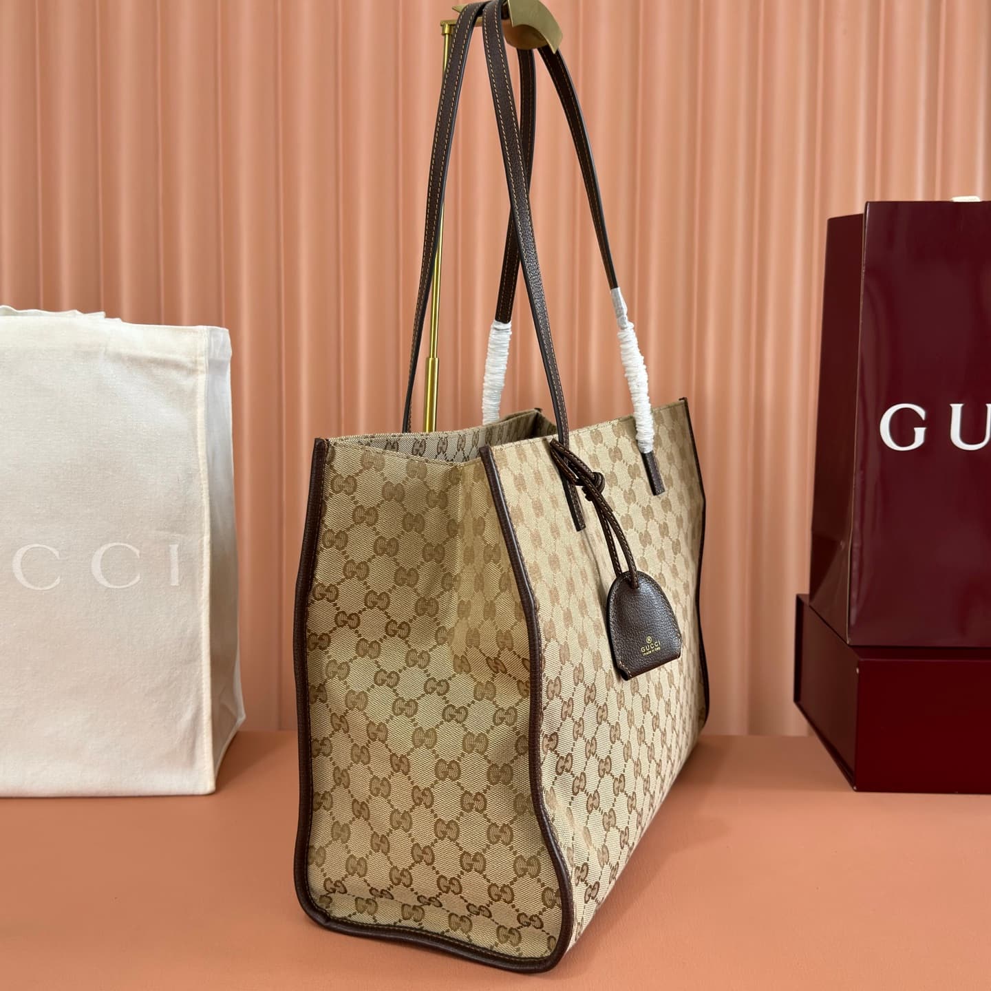 Gucci Londra large tote bag Sand and dark brown GG canvas 875056 High