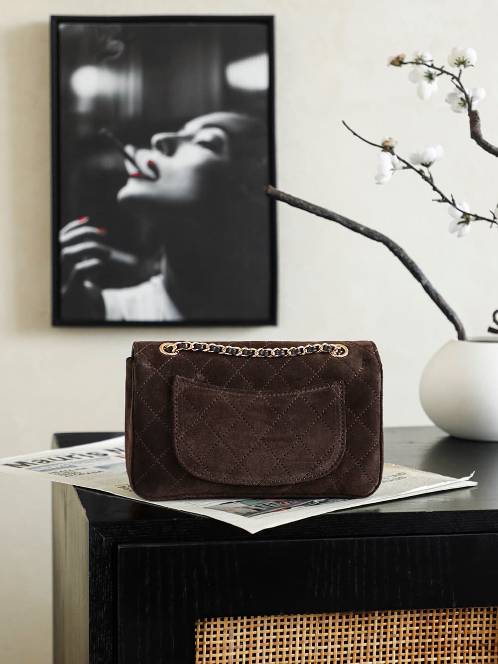Chanel Maxi Flap bag Suede Calfskin & Gold-Tone Metal Dark Brown AS6627 A