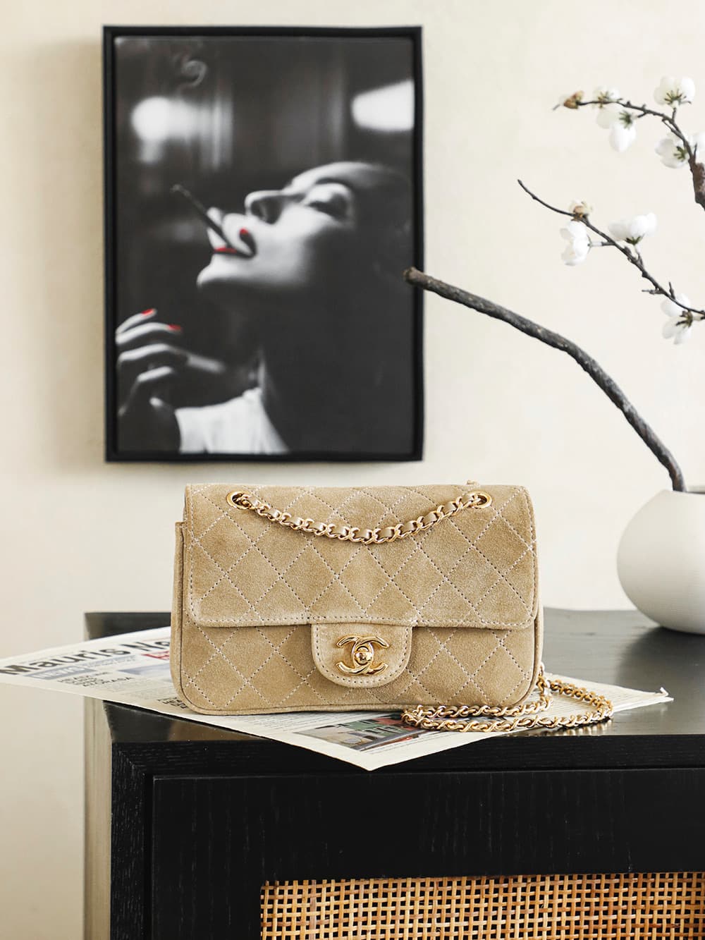 Chanel Maxi Flap bag Suede Calfskin & Gold-Tone Metal Dark Beige AS6627 A