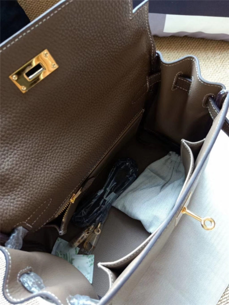 Hermes Kelly 25/28 Retourne Bag Calfskin In Etoupe High