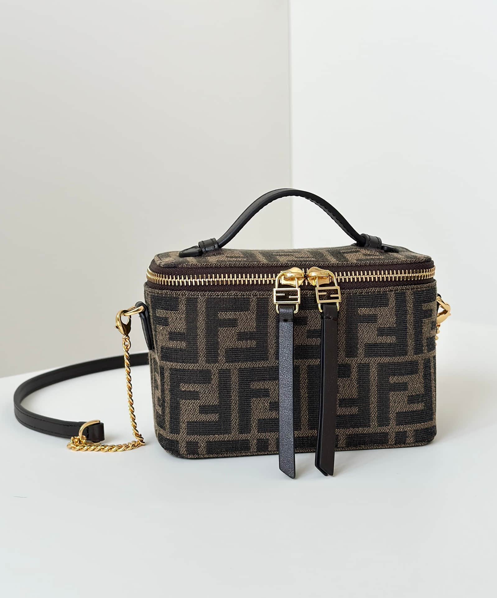 Fendi Vanity Tobacco Brown FF Jacquard Fabric Mini-bag Brown High