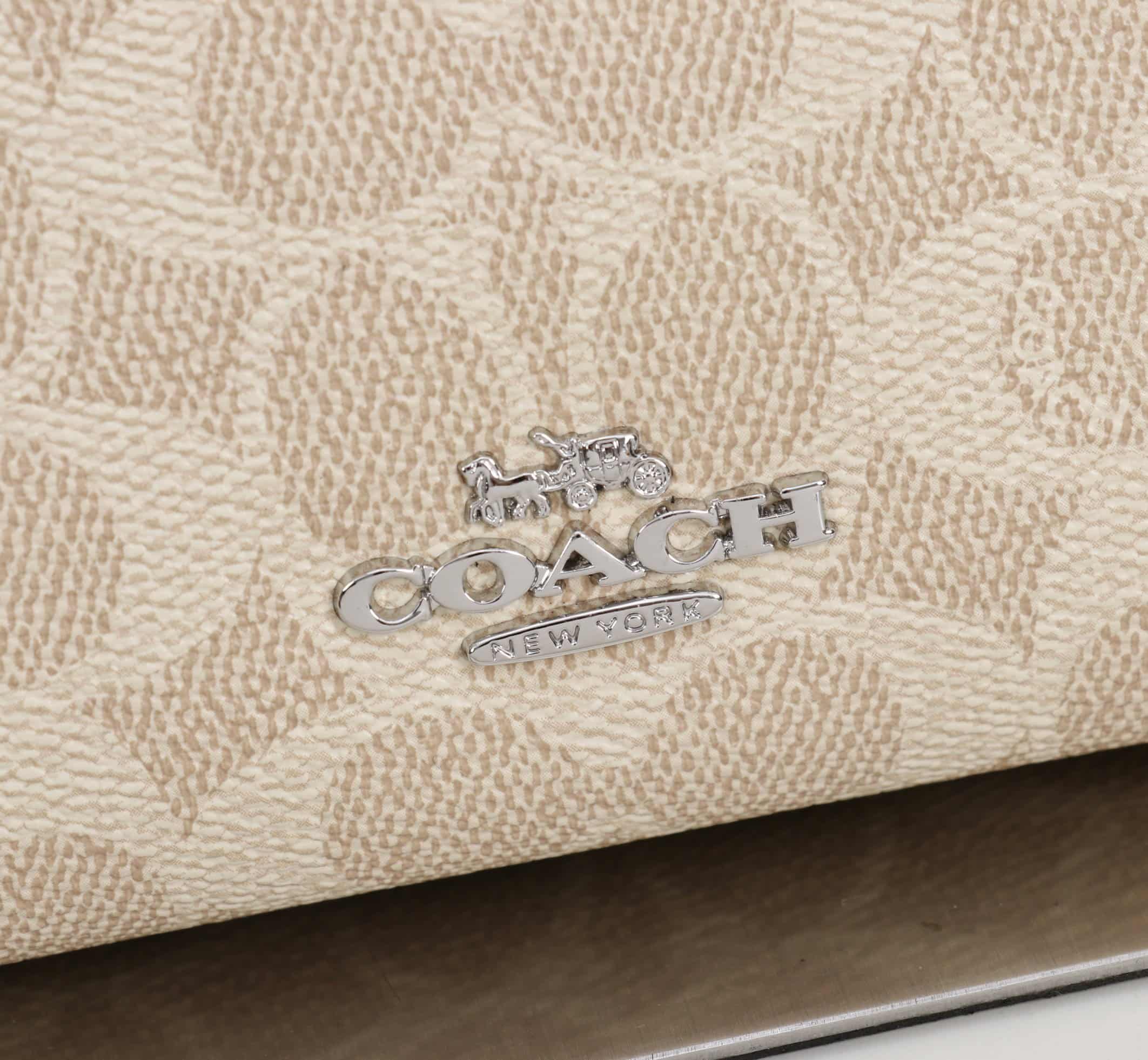 Coach Caitlin Shoulder Bag In Signature Canvas Silver/Sand/Taupe High