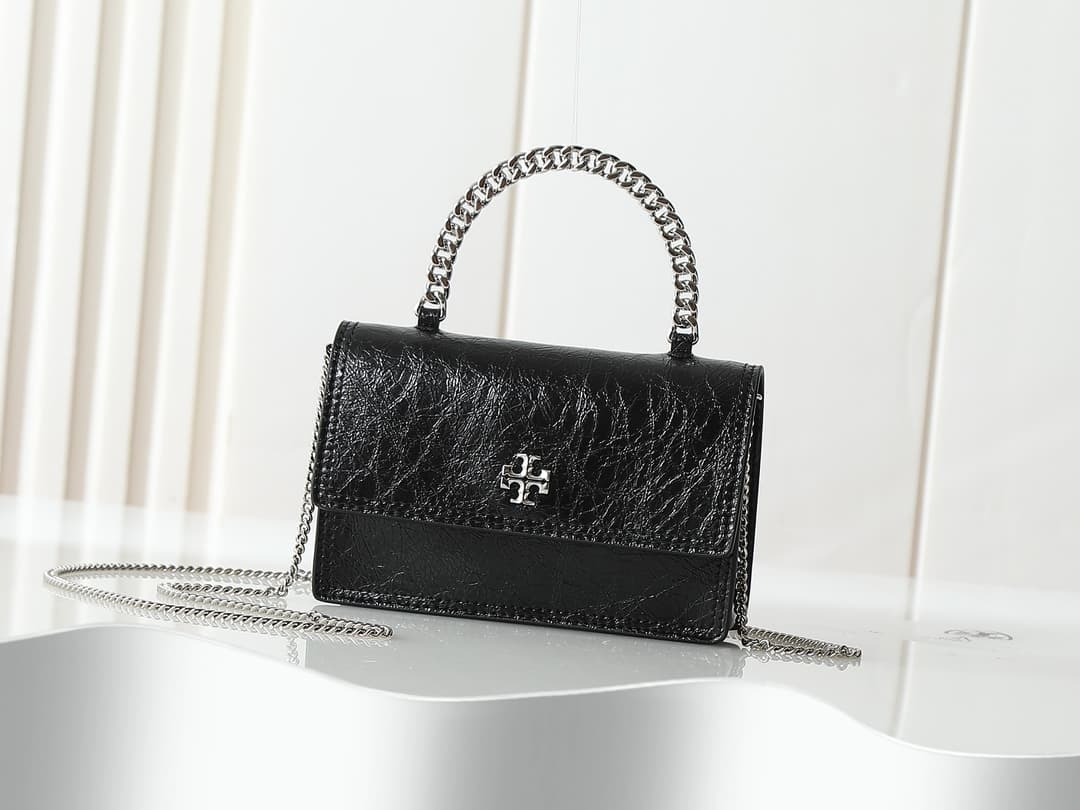 Tory Burch Kira Mini crinkled Leather Top-Handle black Bag high