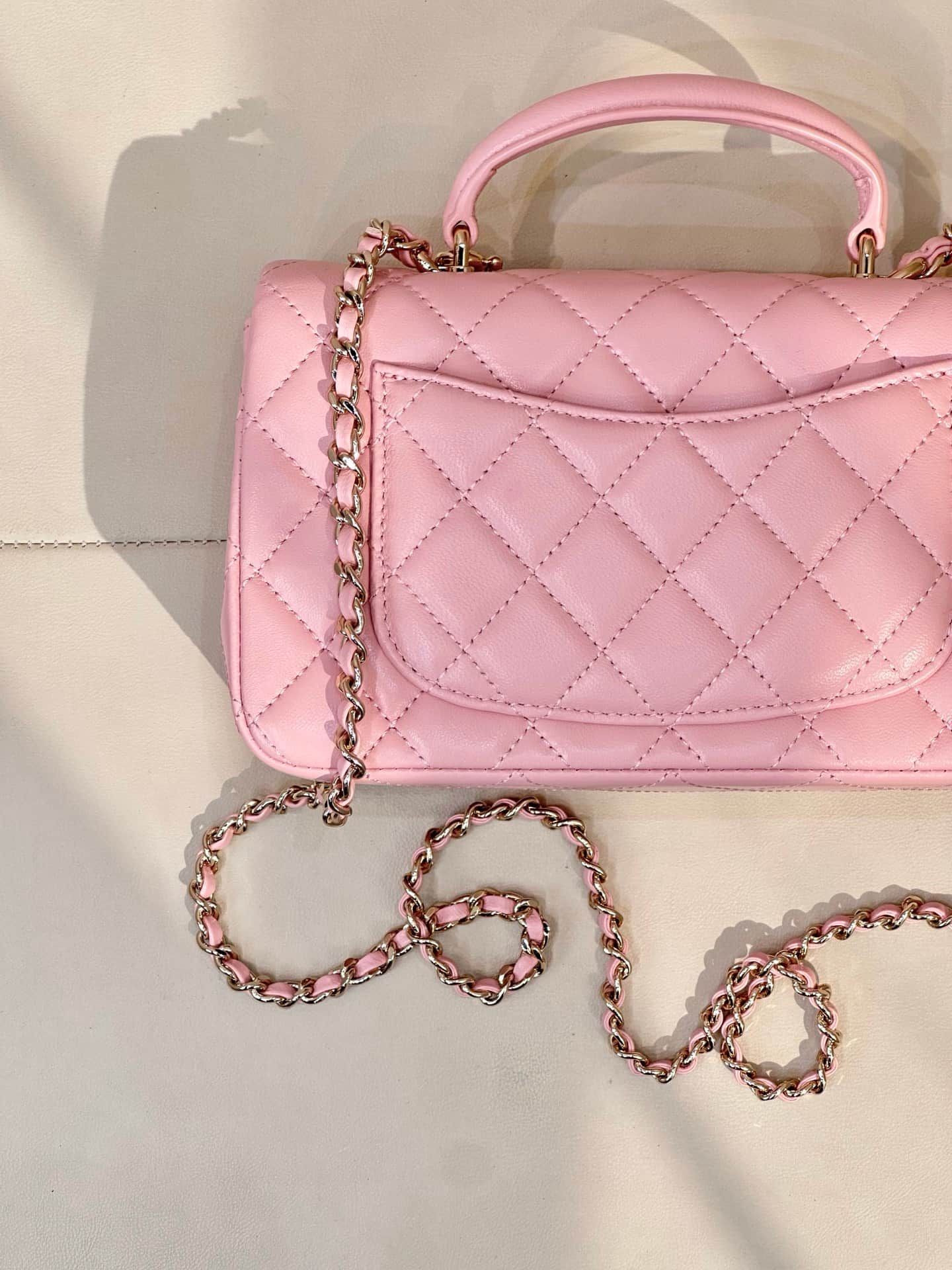Chanel Mini Classic Handbag Lambskin Strass & Gold-Tone Metal AS2431 pink TOP