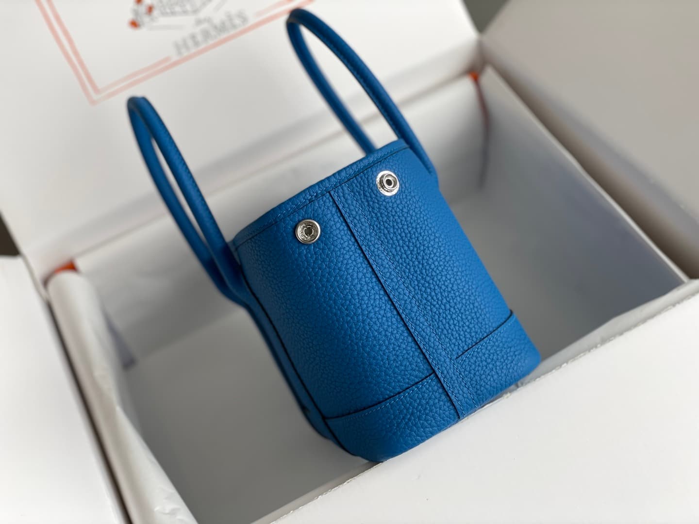 Hermes Garden Party 23 bag in Blue Hydra Togo Leather WAX High