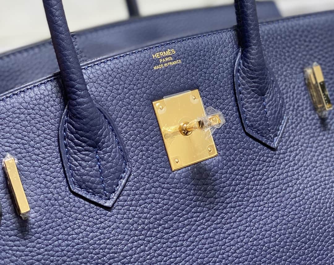 Hermes Birkin 25/30/35cm Bag Calfskin Silver/Gold Metal In Navy High