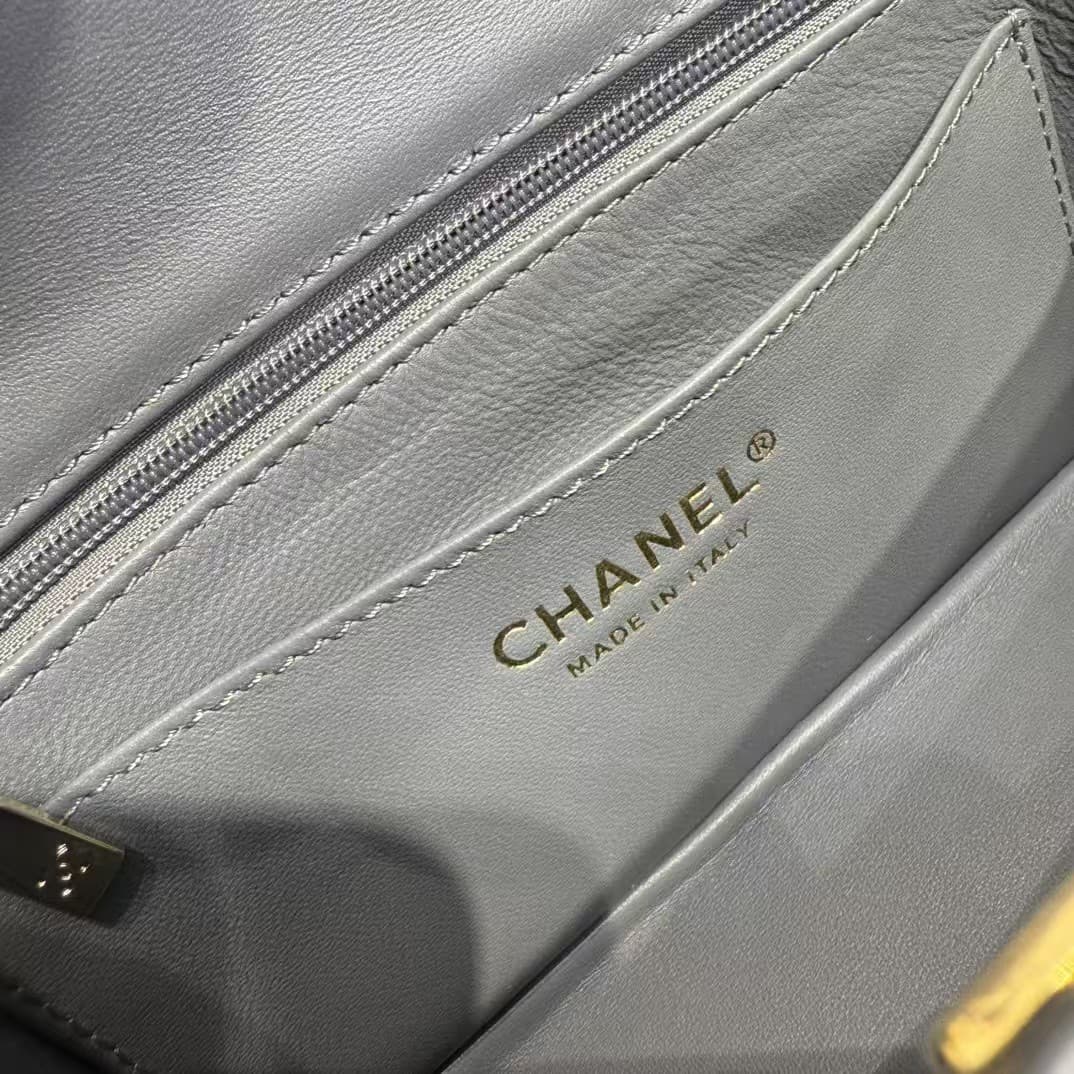 MINI FLAP BAG WITH TOP HANDLE AS2431 Patent Calfskin Gold-Tone Metal Grey A