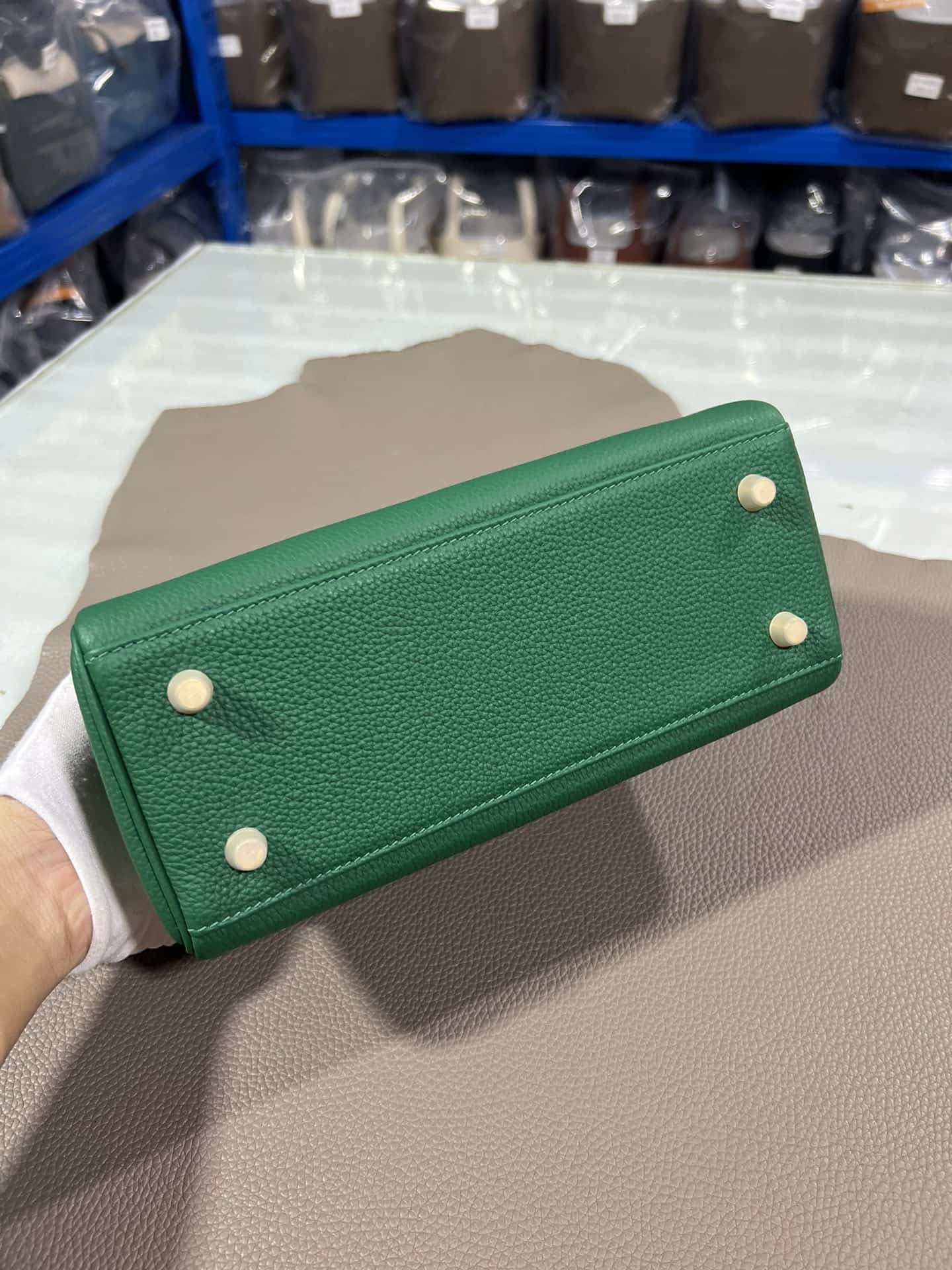 Hermes Kelly 25/28/32cm Retourne Bag Togo Leather In Malachite WAX High