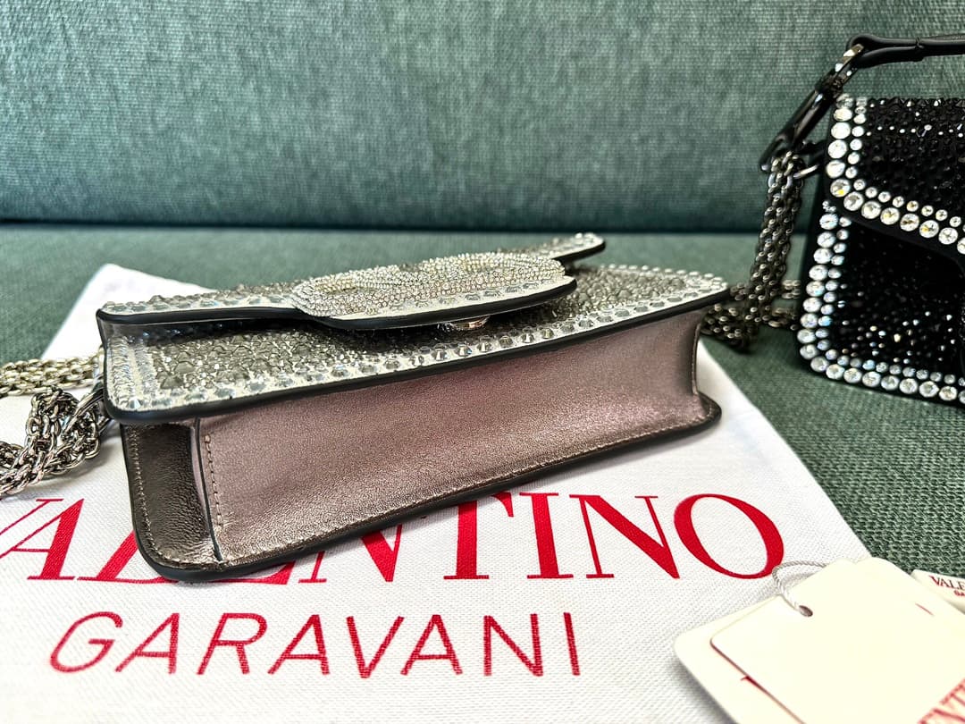 Valentino Garavani VLogo Loco Flap Embellished Leather Shoulder Bag Silver High