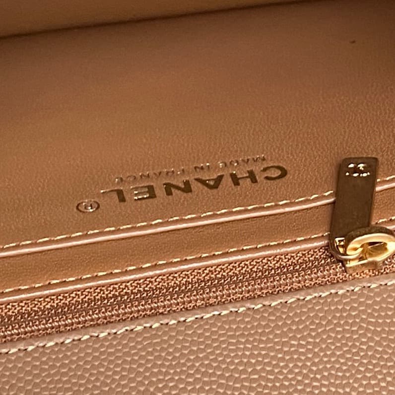 Chanel Small Flap Bag with Top Handle Grained Shiny Calfskin &  Gold-Tone Metal Brown AS5702 A