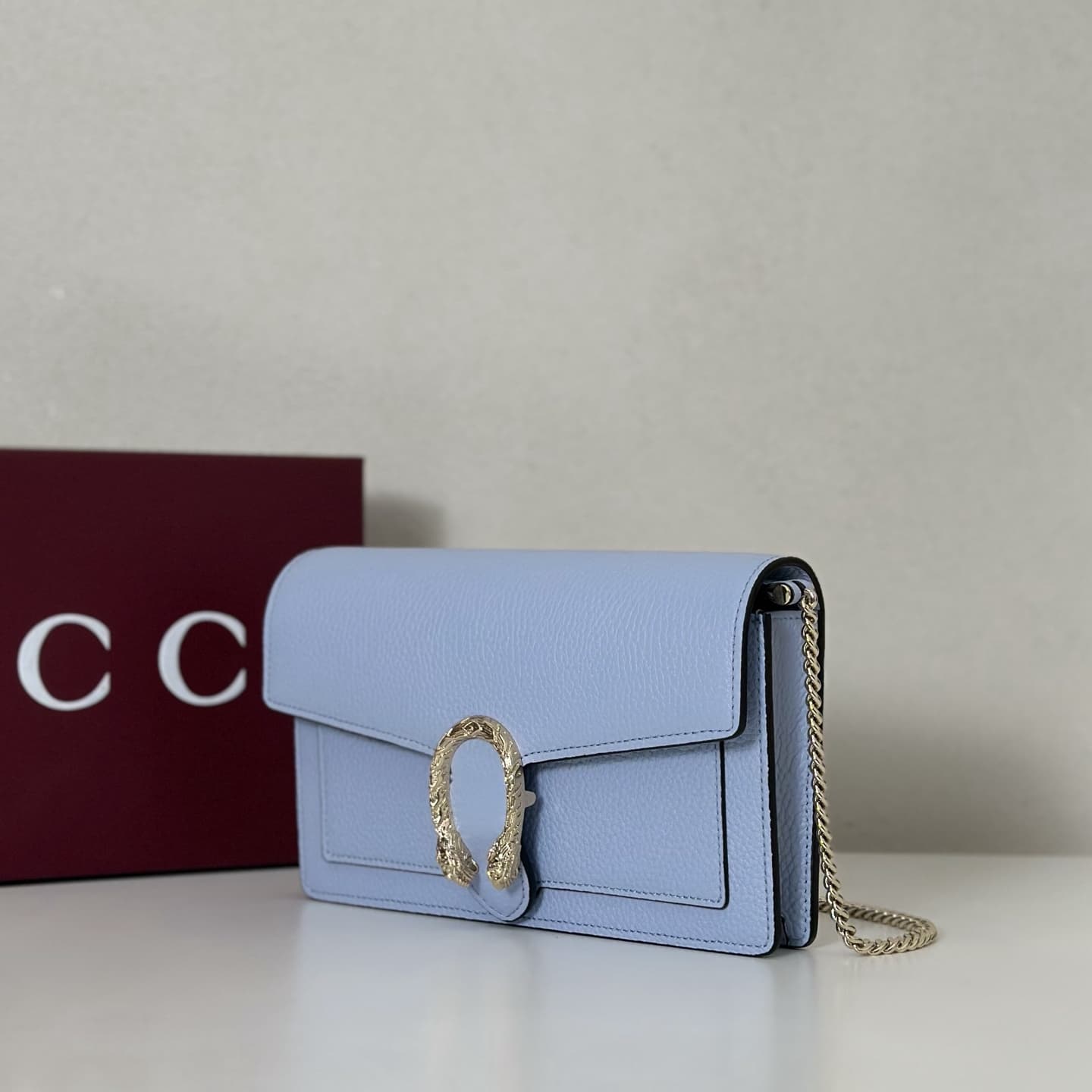 DIONYSUS WALLET ON CHAIN 837373 light blue grainy leather High
