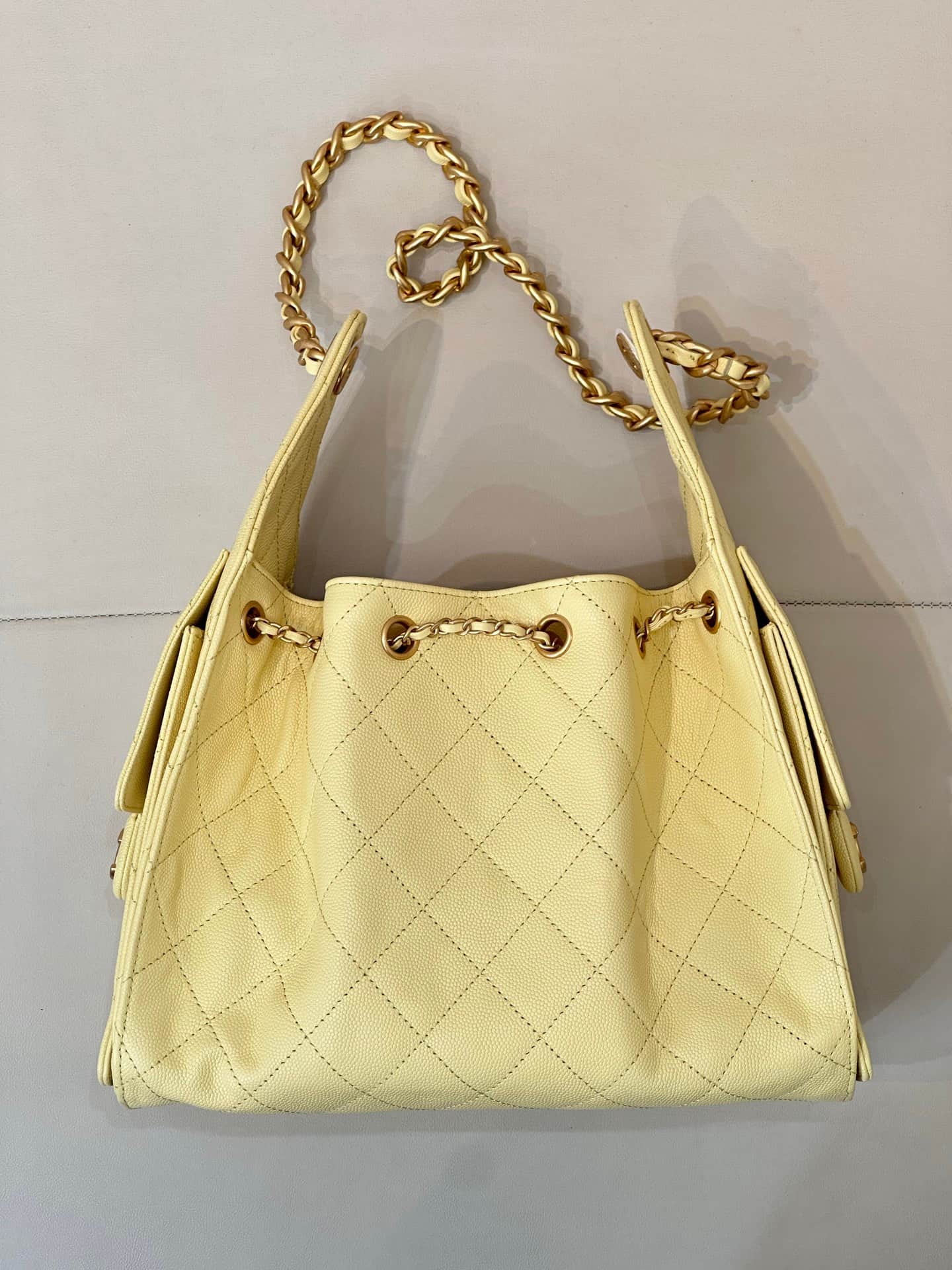 Chanel 25 Small Hobo handbag AS5293 Grained Calfskin & Gold-tone Metal Yellow TOP