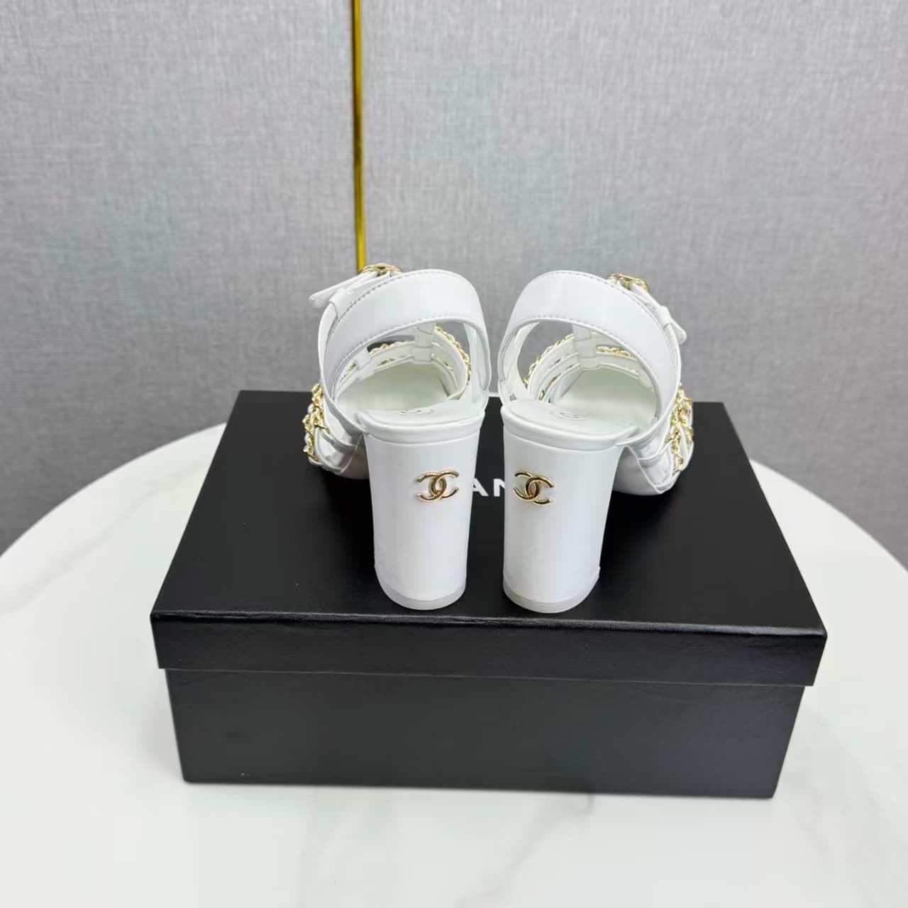 CHANEL chain-strap heels