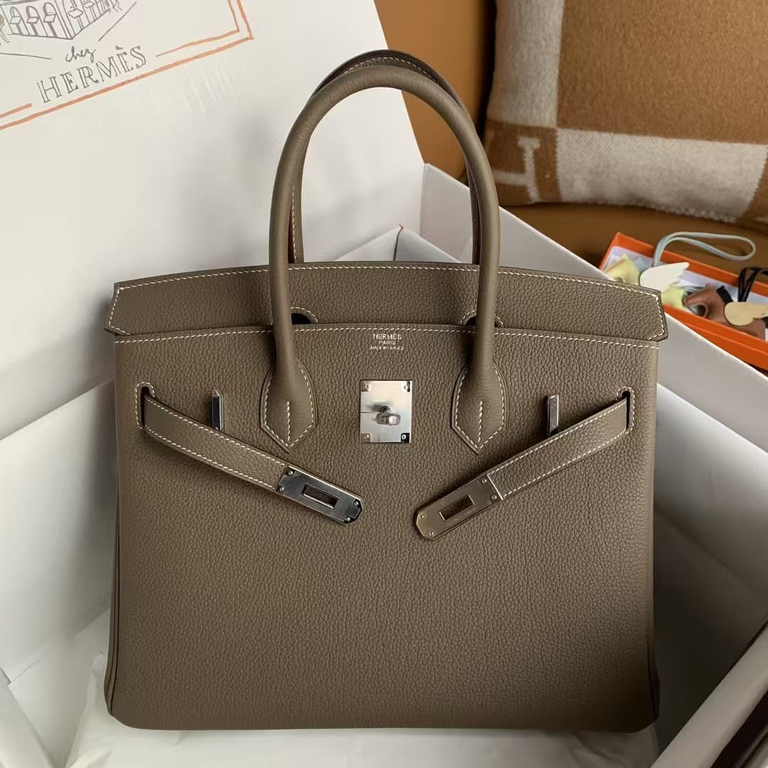 Hermes Birkin 25/30/35cm Bag Togo Leather With Veins WAX High Etoupe Customizing Style
