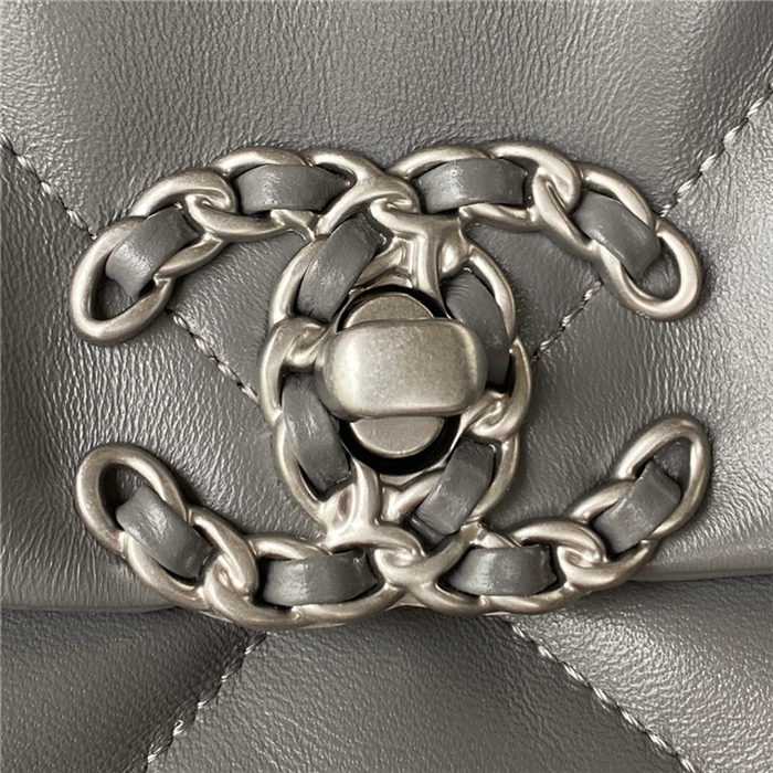 Large Chanel 19 Flap Bag Lambskin Dark Grey Silver High
