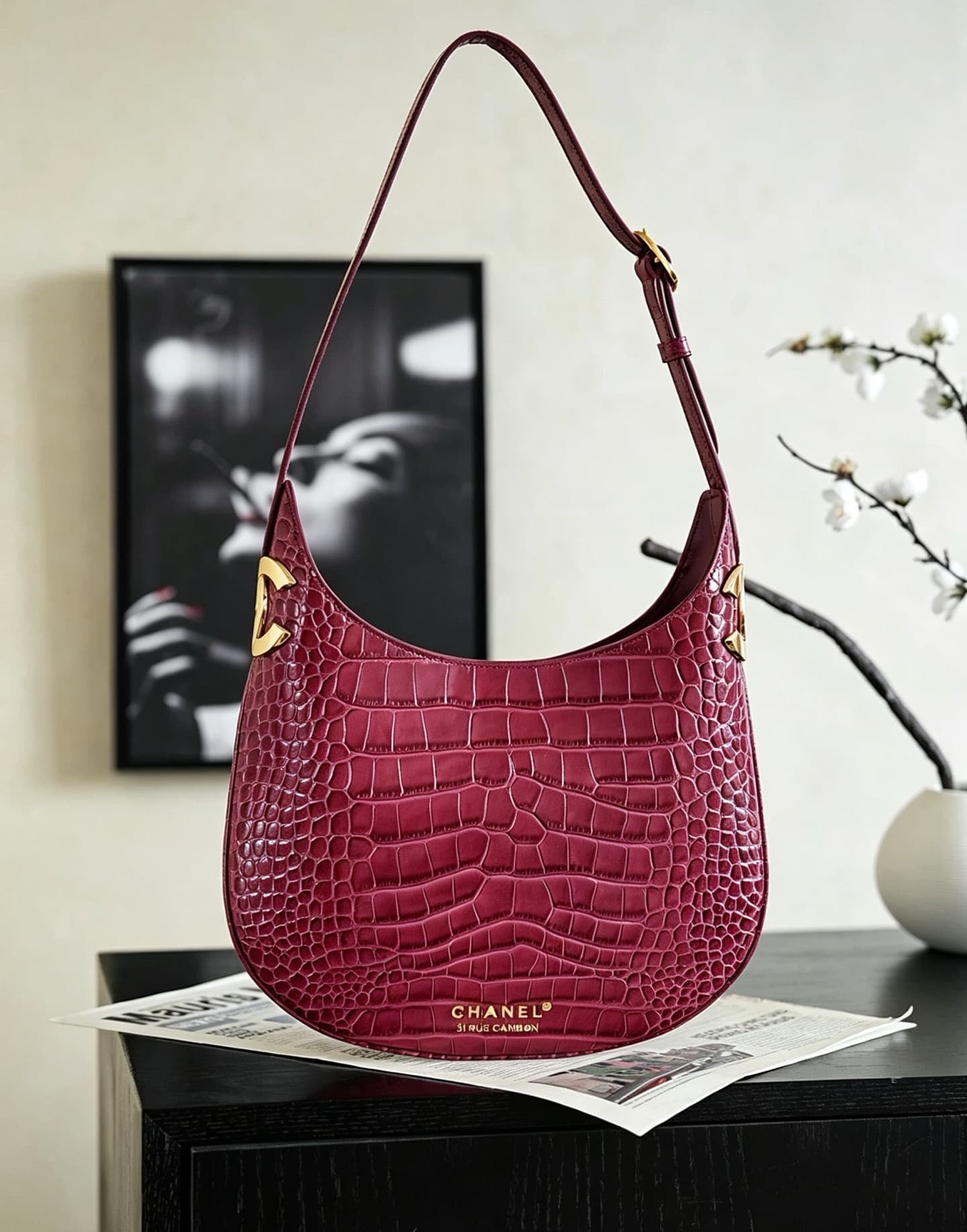 Chanel Hobo bag Prominent Crocodile-embossed & Gold-tone Metal A68012 A