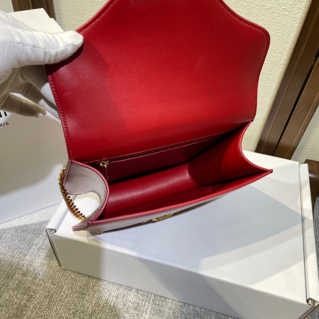 Celine Triomphe Saddle Bag in Red Shiny Calfskin High