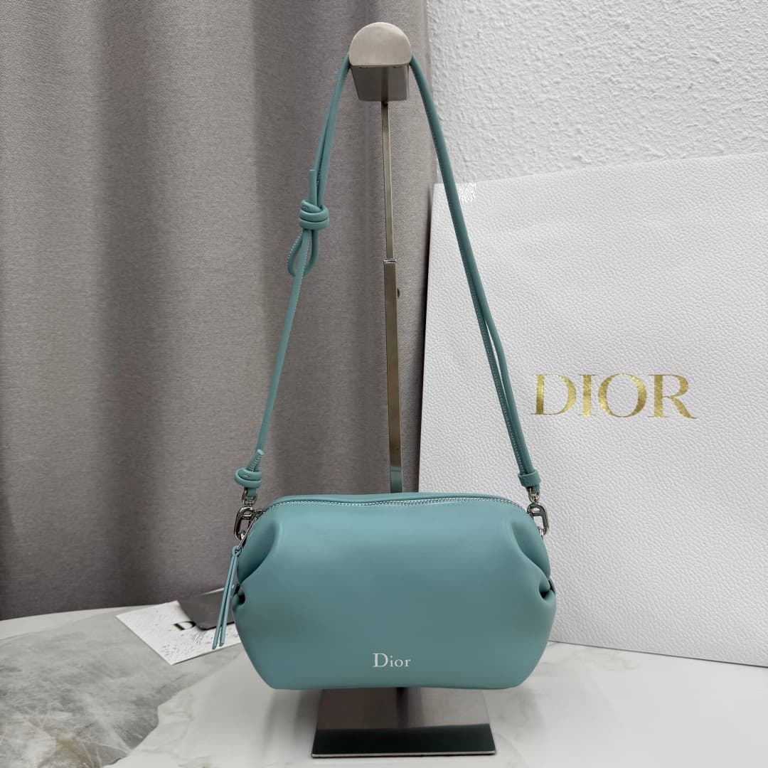 Dior Bow Pouch Bleu Tourmaline Supple Lambskin S3900 High