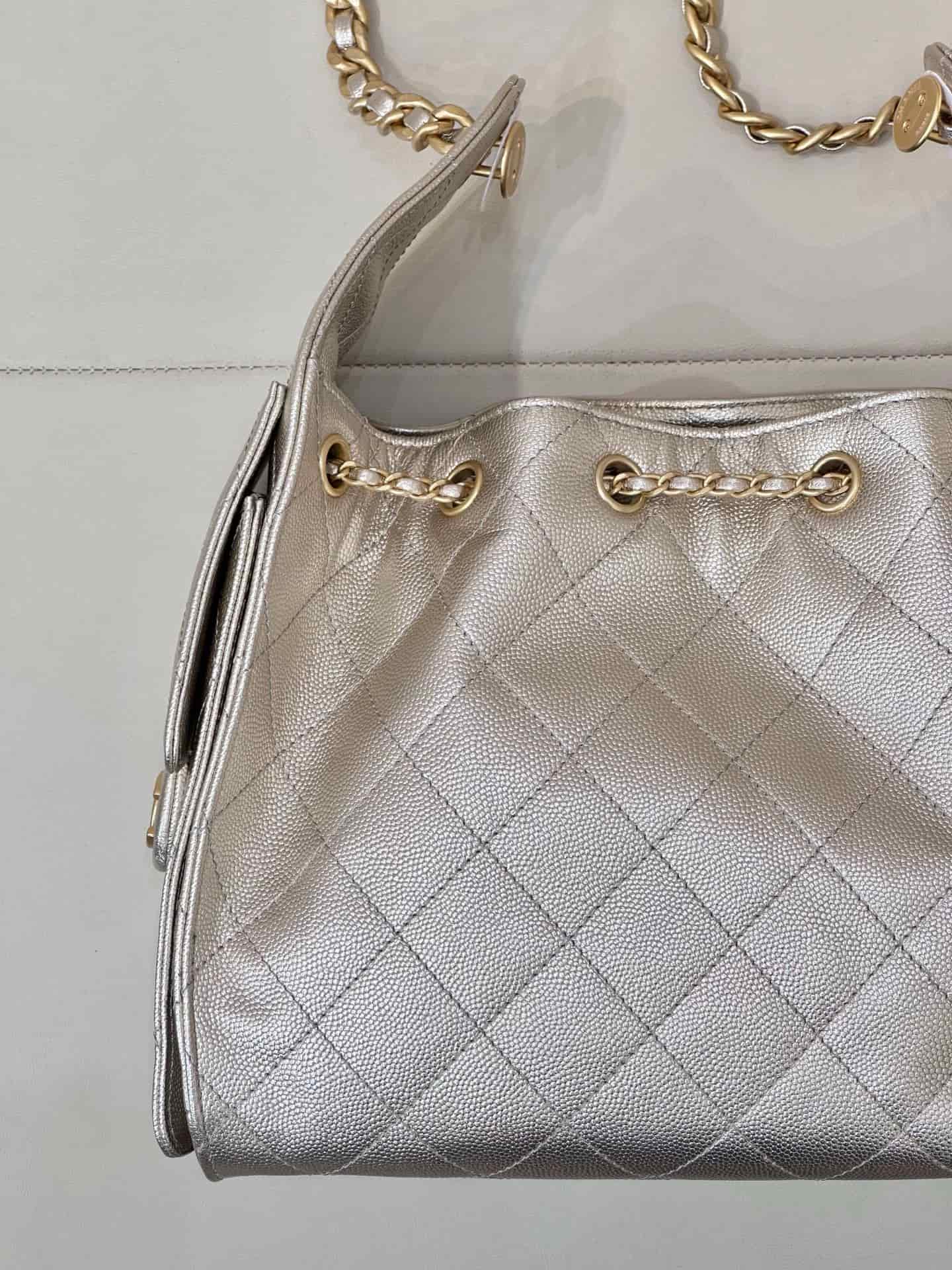 Chanel 25 Small Hobo handbag AS5293 Grained Calfskin & Gold-tone Metal Silver TOP