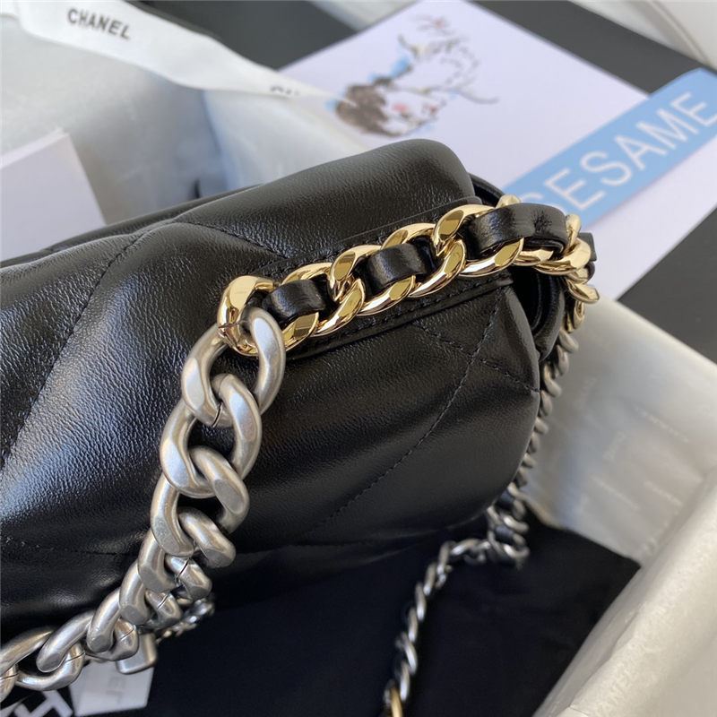 Chanel 19 Flap Bag Lambskin Black Silver High