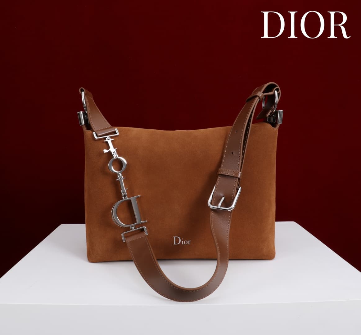 Small Diorly Bag Golden Saddle Suede Calfskin Silver lettering High