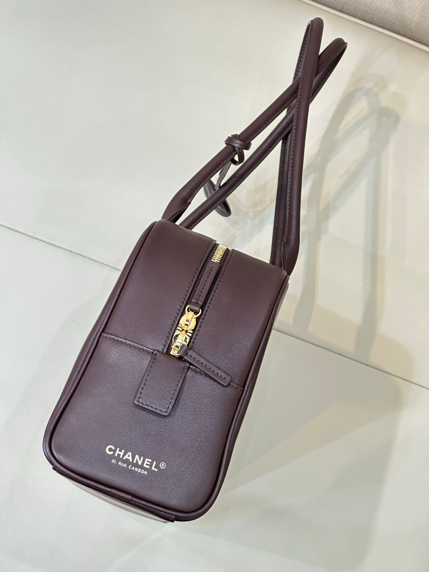 Chanel Large Bowling Bag Calfskin & Gold-Tone Metal Claret AS6211 TOP