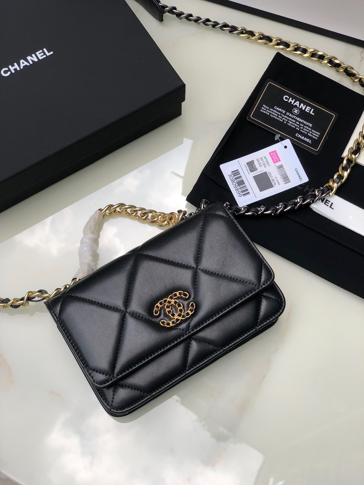 Chanel Wallet on Chain Lambskin Leather & Gold-Tone Metal Black AP0957 A