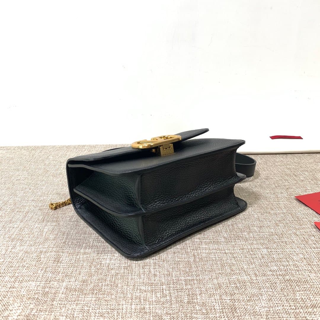 Valentino Vsling Large Shoulder Bag In Black Grainy Calfskin High