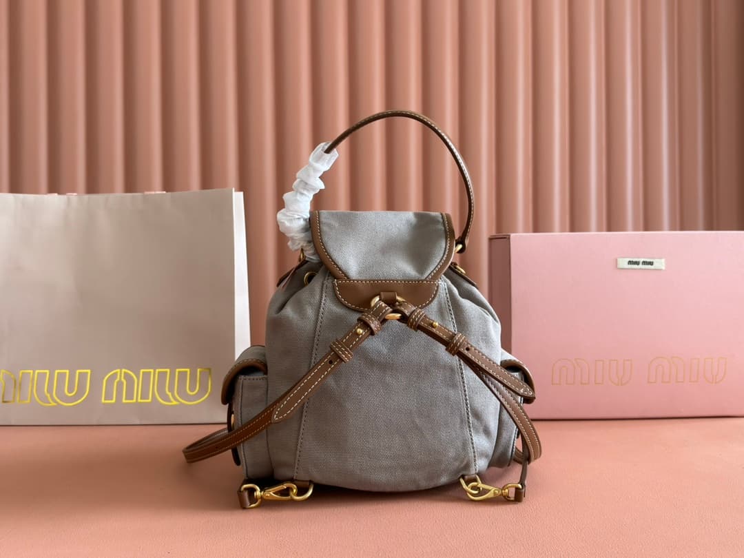 Miu Miu Cornflower Aluminum/brandy Denim Backpack 5bz043 TOP