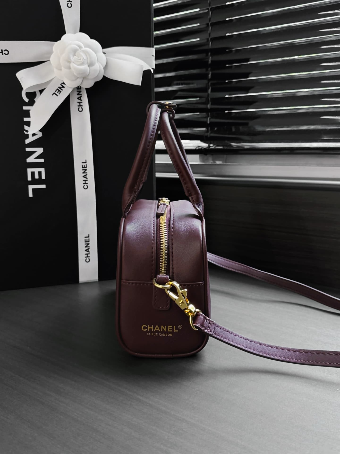 Chanel Mini Bowling Bag Calfskin & Gold-Tone Metal Burgundy AP5528 A