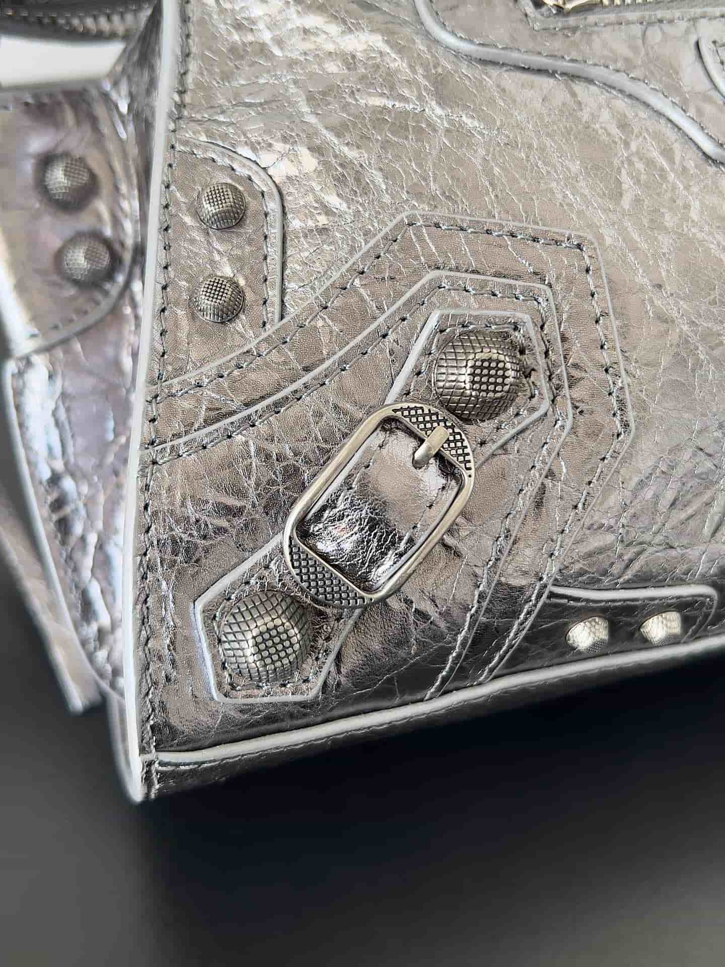 Balenciaga Small Neo Cagole City bag in Sliver lambskin leather High