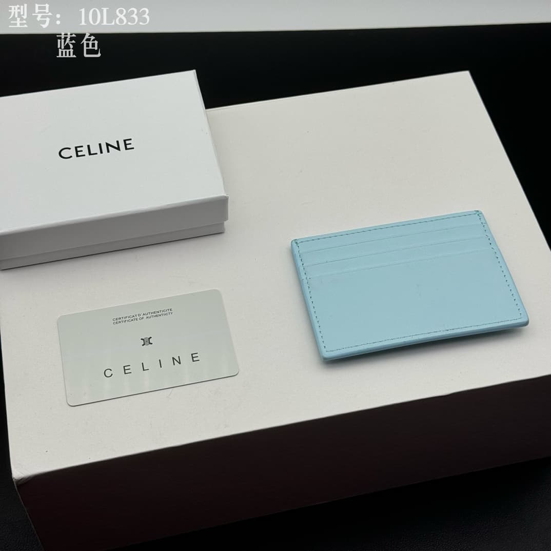Celine Card Holder Triomphe in Shiny Calfskin Leather Blue High