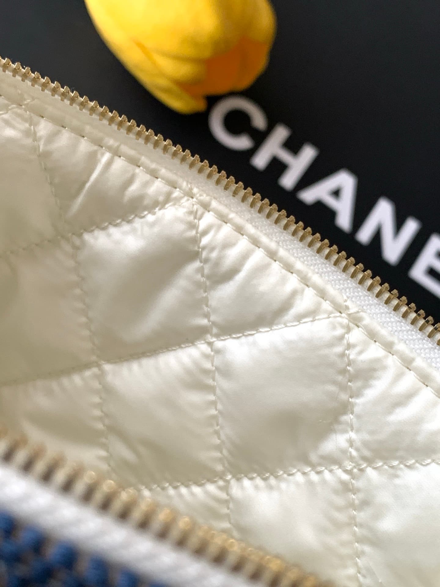 Chanel Zipped Case Printed Fabric & Gold-Tone Metal Blue & White AS4989 A
