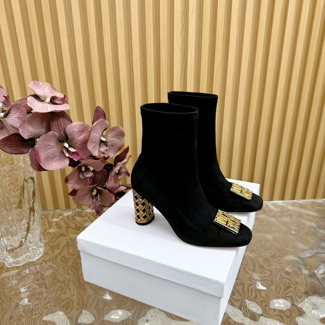 Dior Icon Heeled Ankle Boots Suede Goatskin Shoes Women Medium