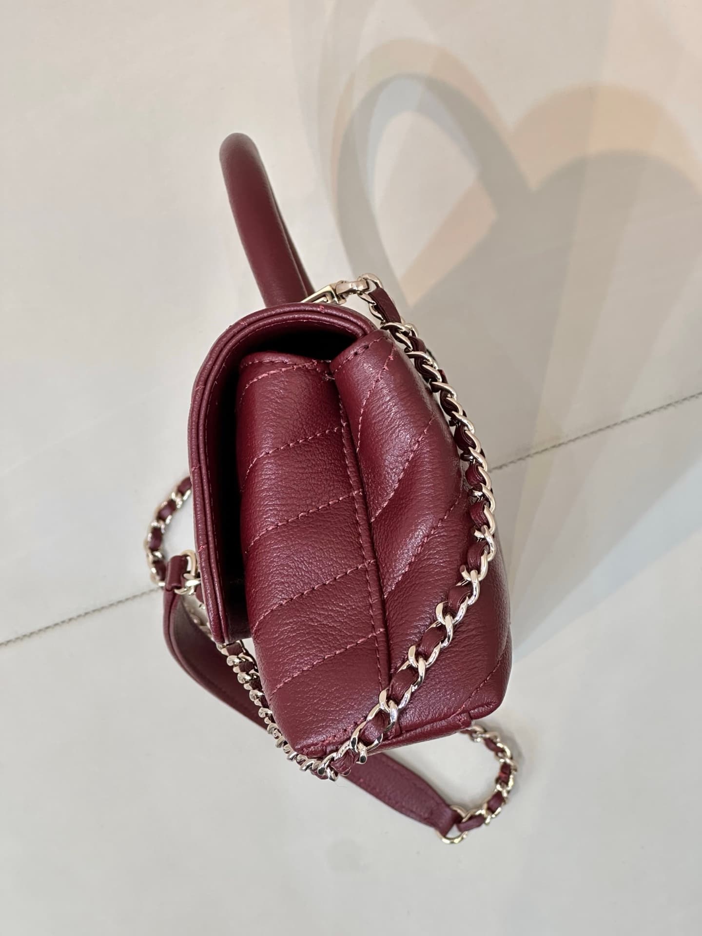 Chanel Maxi Flap Bag with Top Handle Grained Calfskin& Gold-Tone Metal AS6091 Claret TOP