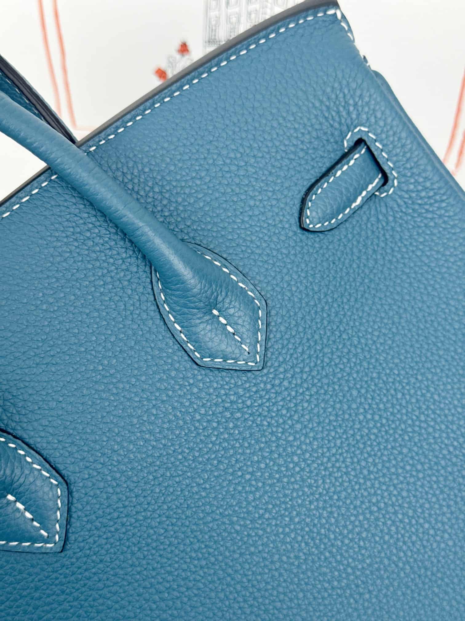 Hermes Birkin 25/30 Bag Togo Calfskin Leather Bleu Jean High