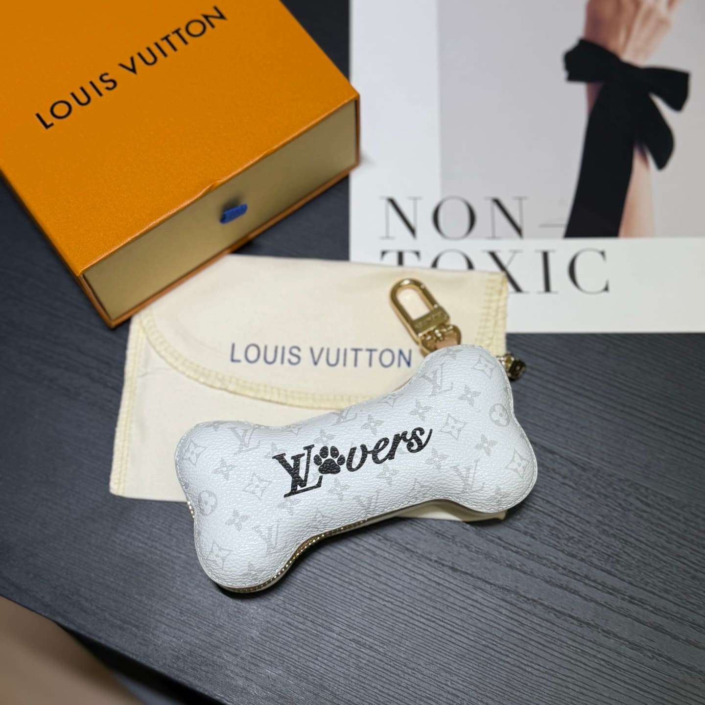 Louis Vuitton Monogram Bone LV Lovers Bag Charm and Key Holder