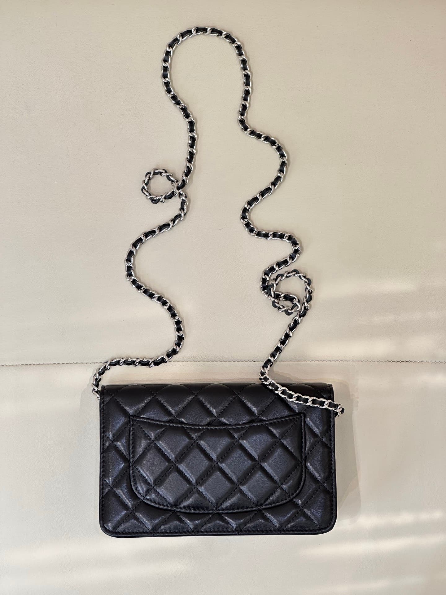 Chanel Classic Wallet on Chain Shiny Lambskin & Silver-Tone Metal AP4241 Black TOP