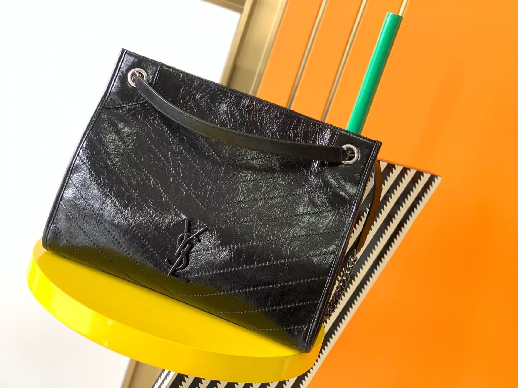 Saint Laurent Niki Shopping Tote Bag Calf Leather In Black High