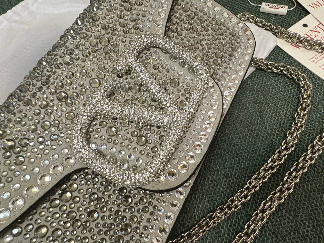 Valentino Garavani VLogo Loco Flap Embellished Leather Shoulder Bag Silver High