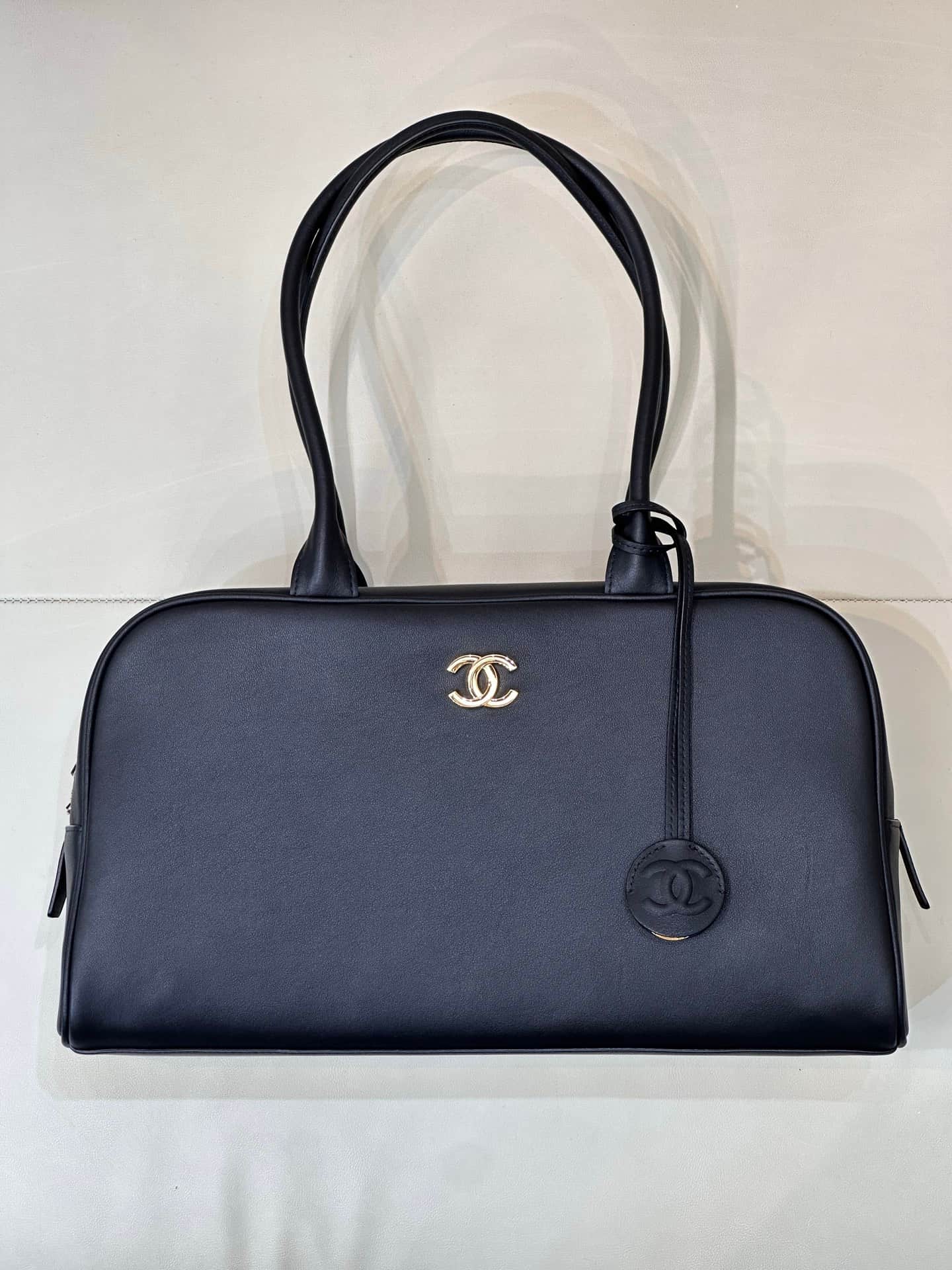Chanel Maxi Bowling Bag Calfskin & Gold-Tone Metal Black AS6211 TOP