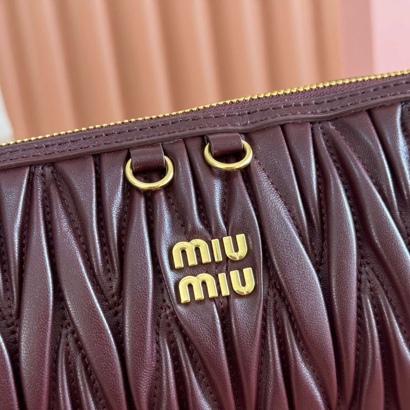 Miu Miu Caprice matelassé nappa leather clutch Burgundy TOP