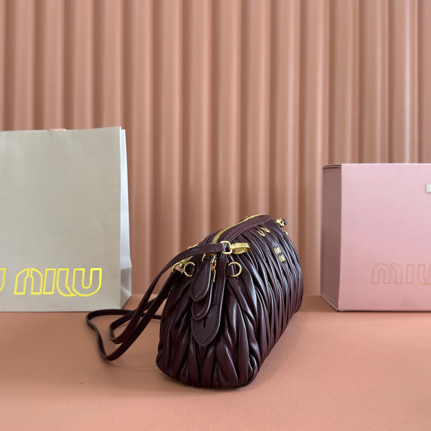Miu Miu Caprice matelassé nappa leather clutch Burgundy TOP