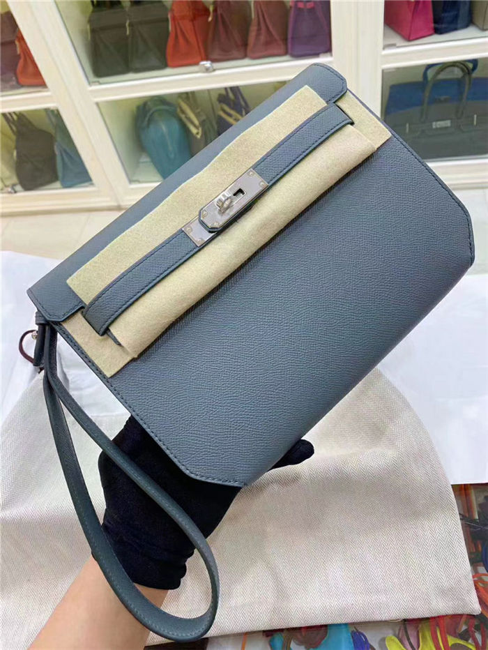 Hermes Kelly Depeches 25 Pouch Epsom Leather Vert Amande WAX High