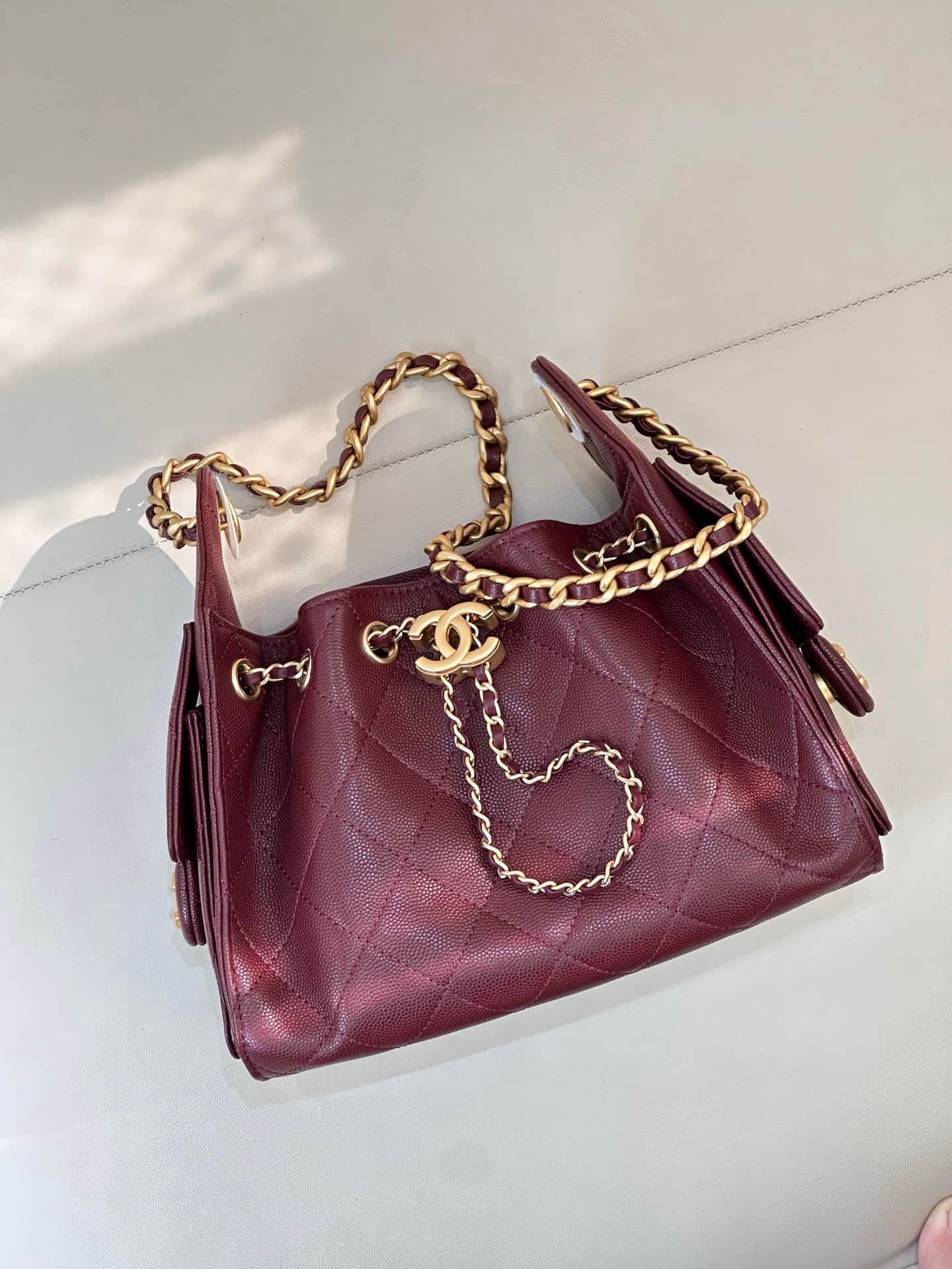 CHANEL 25 Mini Handbag AS5631 Grained Calfskin & Gold-tone Metal Burgundy TOP